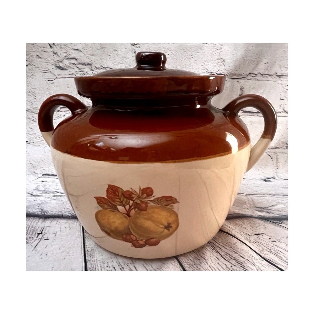 McCoy Pottery #342 Bean Pot Brown/Cream Ovenproof Double Handle w/Lid‎ Vintage